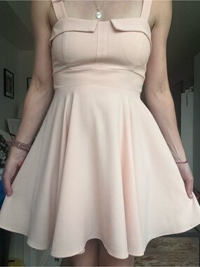 ⁠Ixia Retro Peach Fit & Flare Skater Dress with Belt Size Medium (flawed)